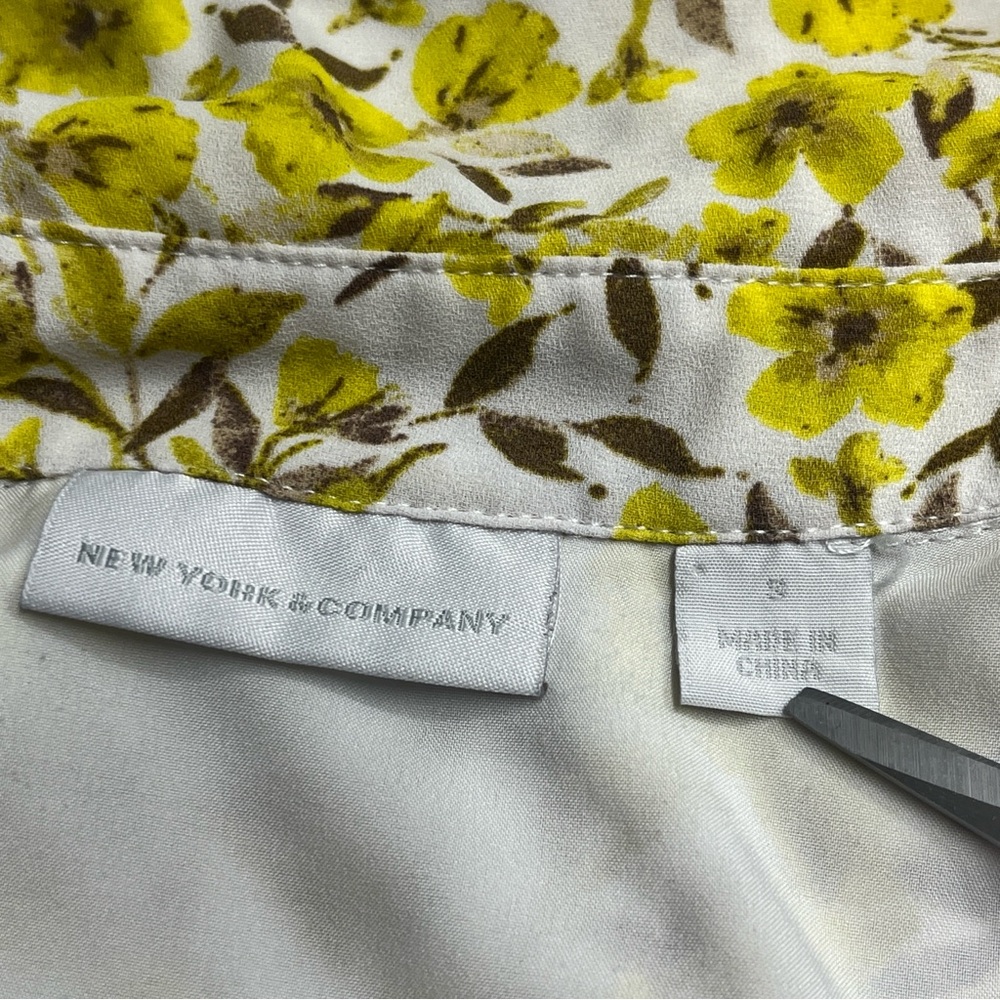 Imperfect yellow floral pocket dress vneck pointed collar lined bright bohemian - Picture 14 of 16